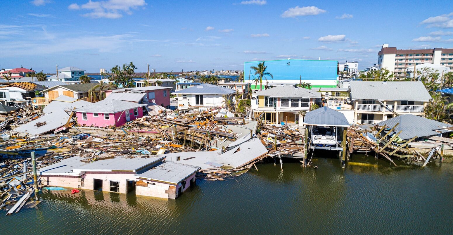 Damaged property caused by hurricane Ian, Florida, US.
