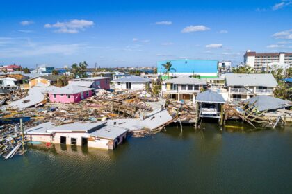 Damaged property caused by hurricane Ian, Florida, US.