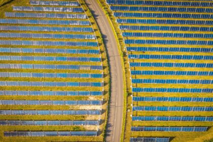 Aerial view of a solar farm.