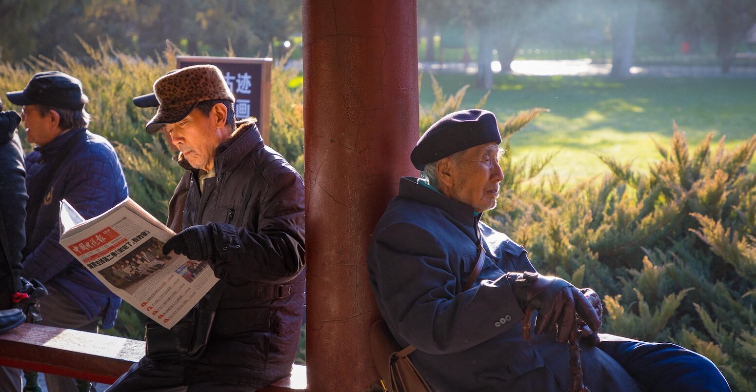 Seniors spending their Sunday at the gardens in the Temple of Heaven park in Beijing, China.