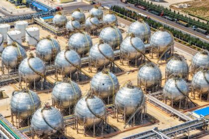 Chemical plant storage pods, Ordos City, China.