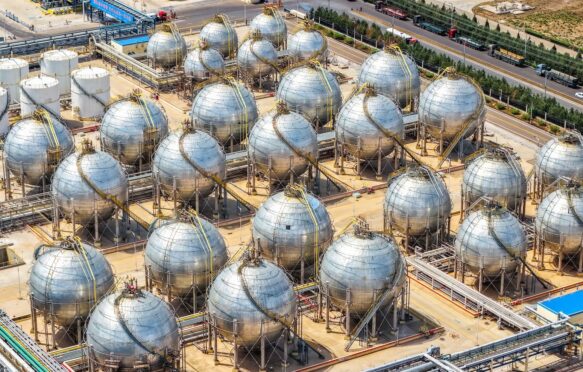 Chemical plant storage pods, Ordos City, China.