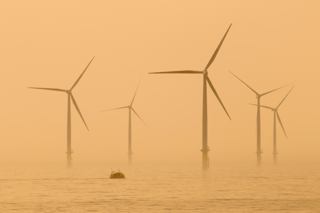 Offshore windfarm on the north east coast of England, UK.