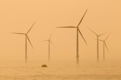 Offshore windfarm on the north east coast of England, UK.