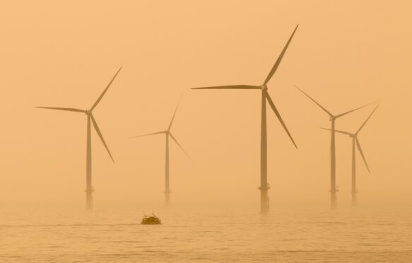 Offshore windfarm on the north east coast of England, UK.