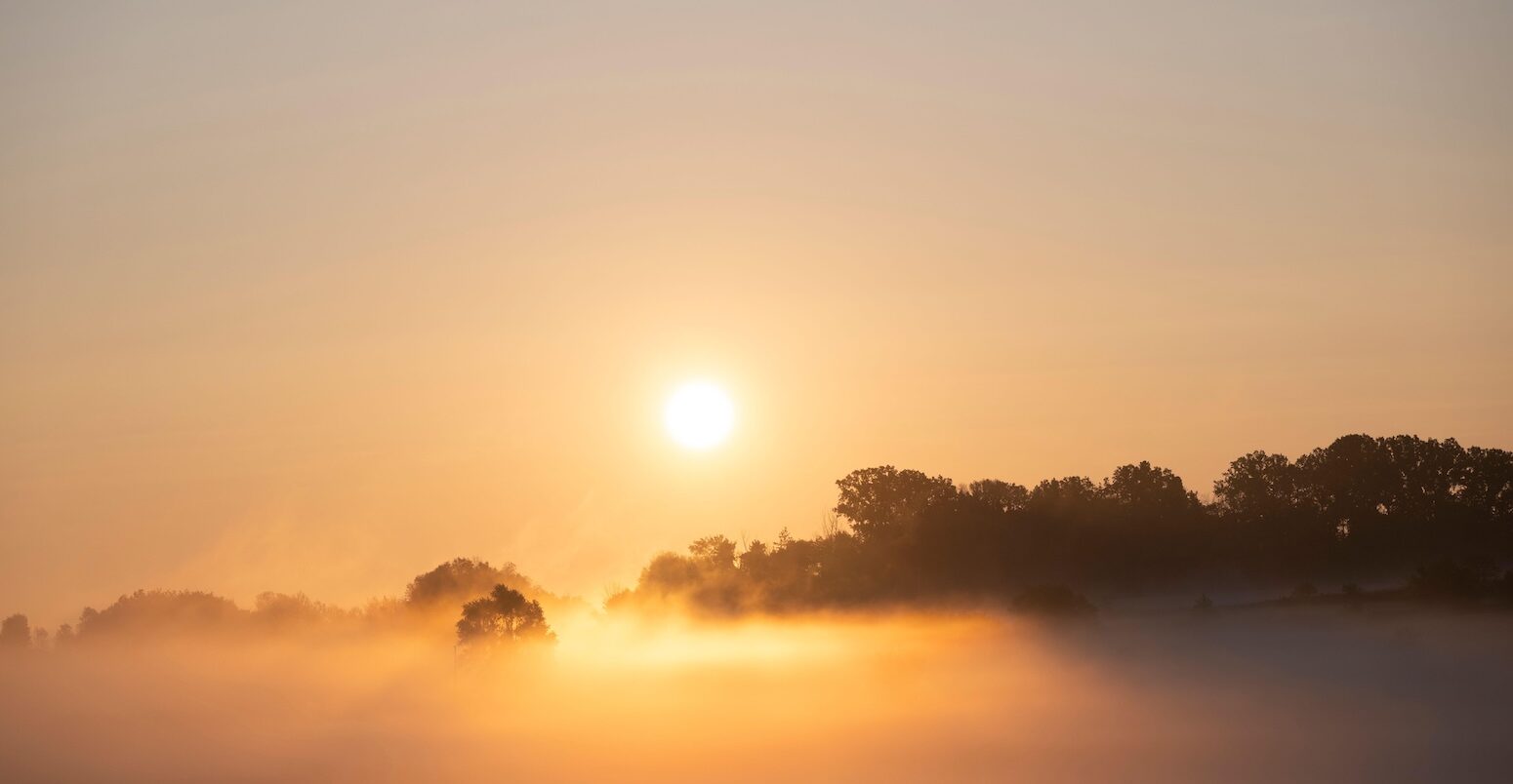 Foggy sunrise in North America.