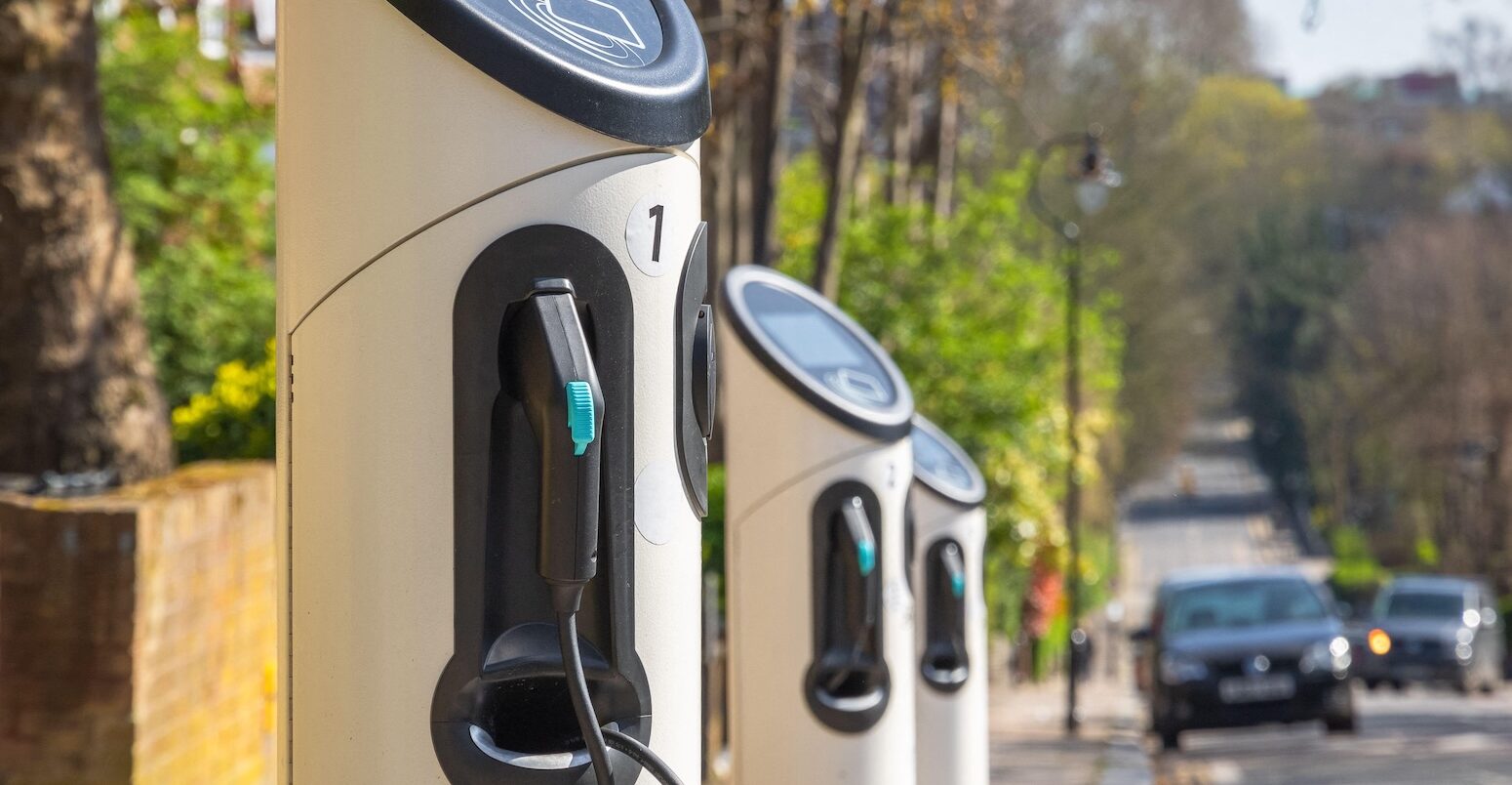 Electric car charging station in London.