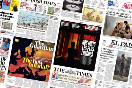 Montage of newspapers by Kerry Cleaver for Carbon Brief
