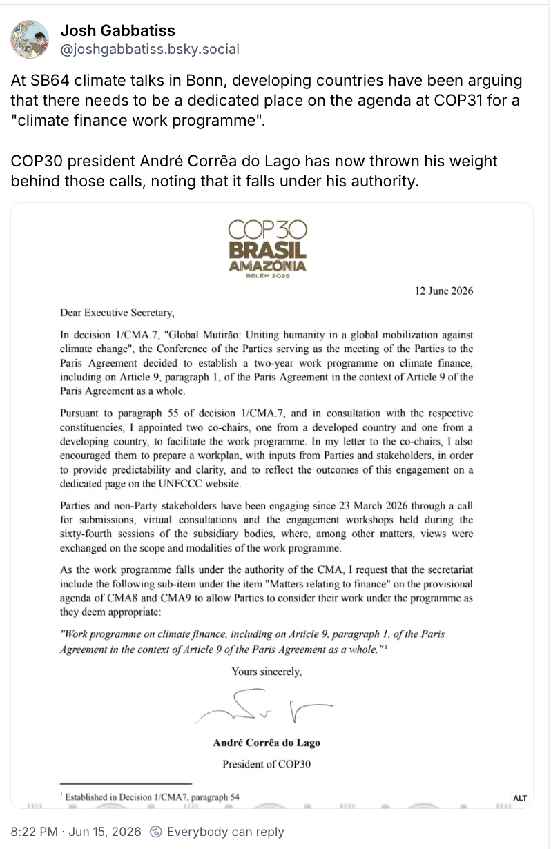Josh Gabbatiss on Bluesky: At SB64 climate talks in Bonn