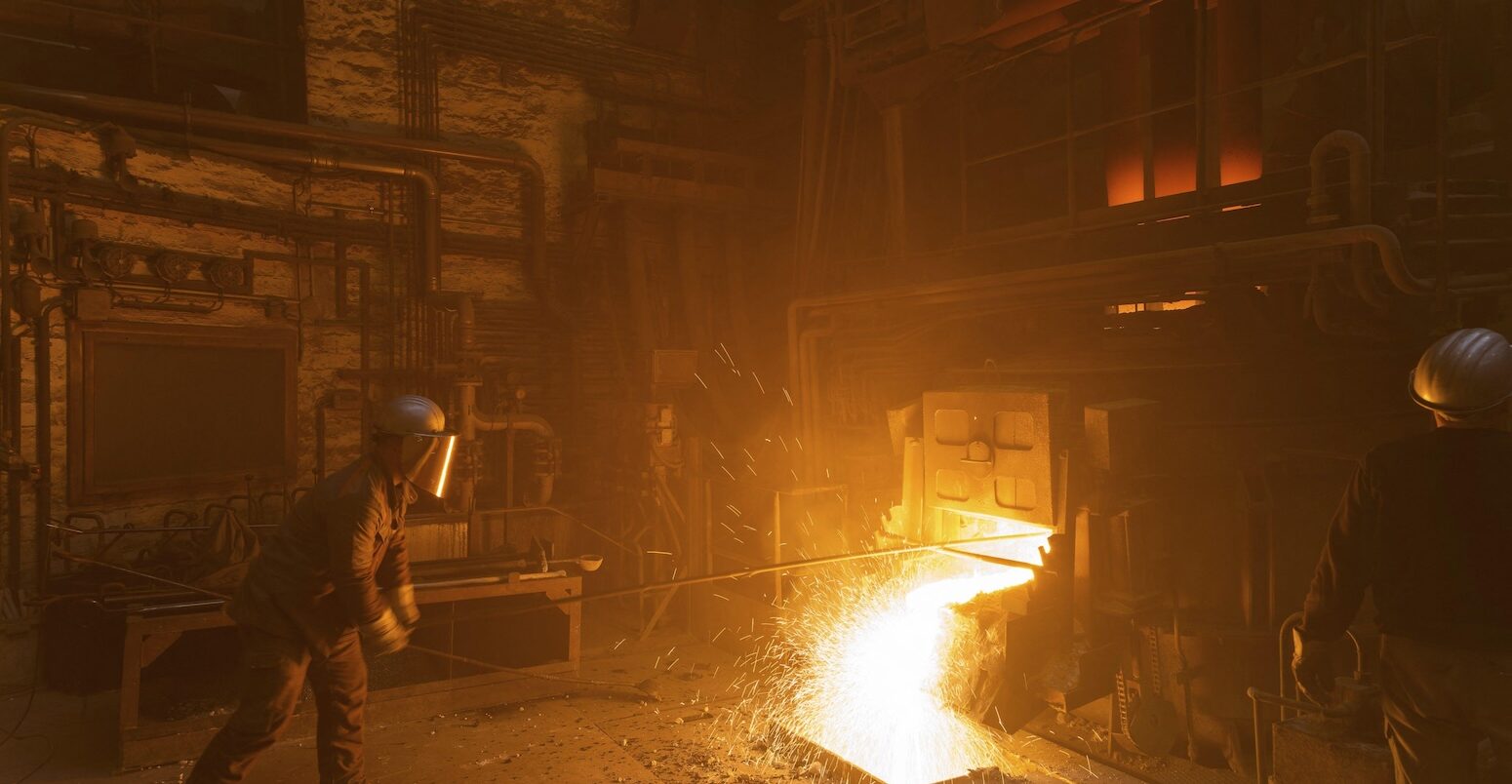 A worker in a stainless steel foundry in Saxony, Germany in April 2025. Credit: imageBROKER.com / Alamy.