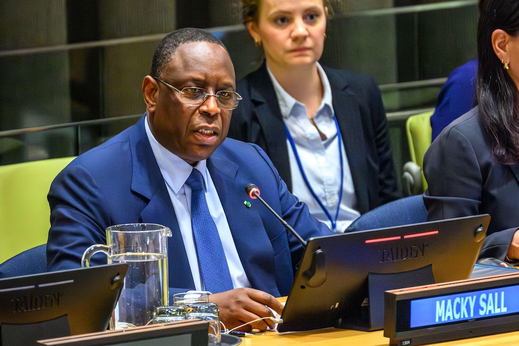 Macky Sall, Senegal’s former president and prime minister, speaking at an informal dialogue with UN ambassadors as part of the selection process for secretary general.