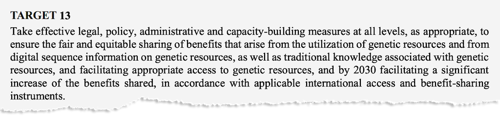 Target 13 of the Global Biodiversity Framework. Credit: UN CBD (2022)
