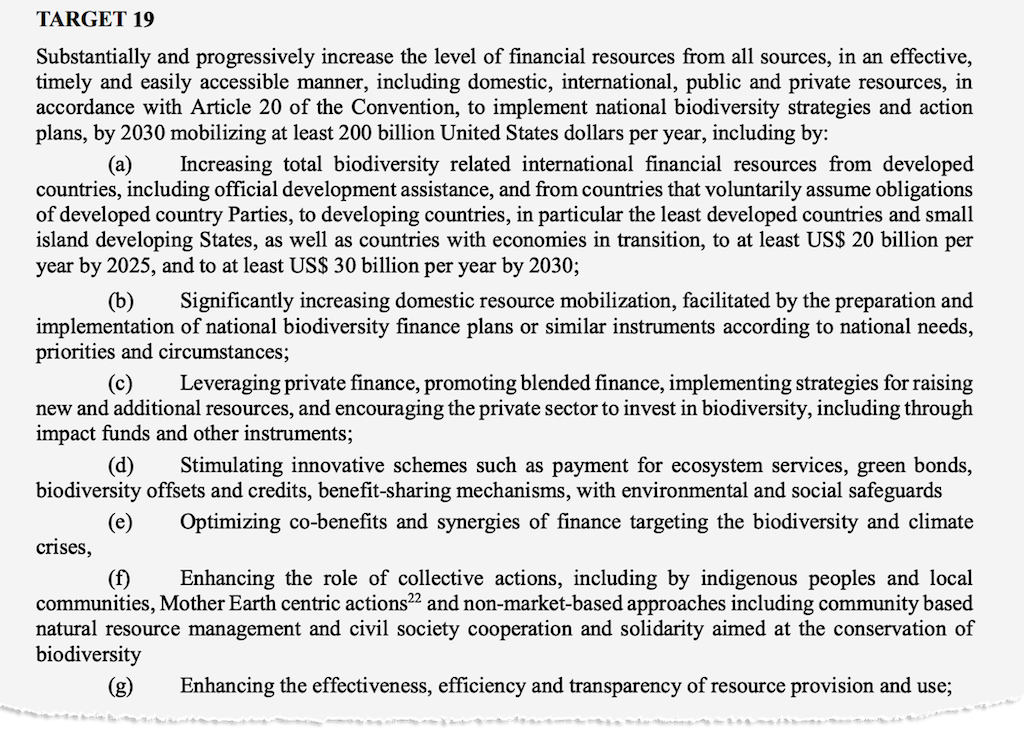 Target 19 of the Global Biodiversity Framework. Credit: UN CBD (2022)