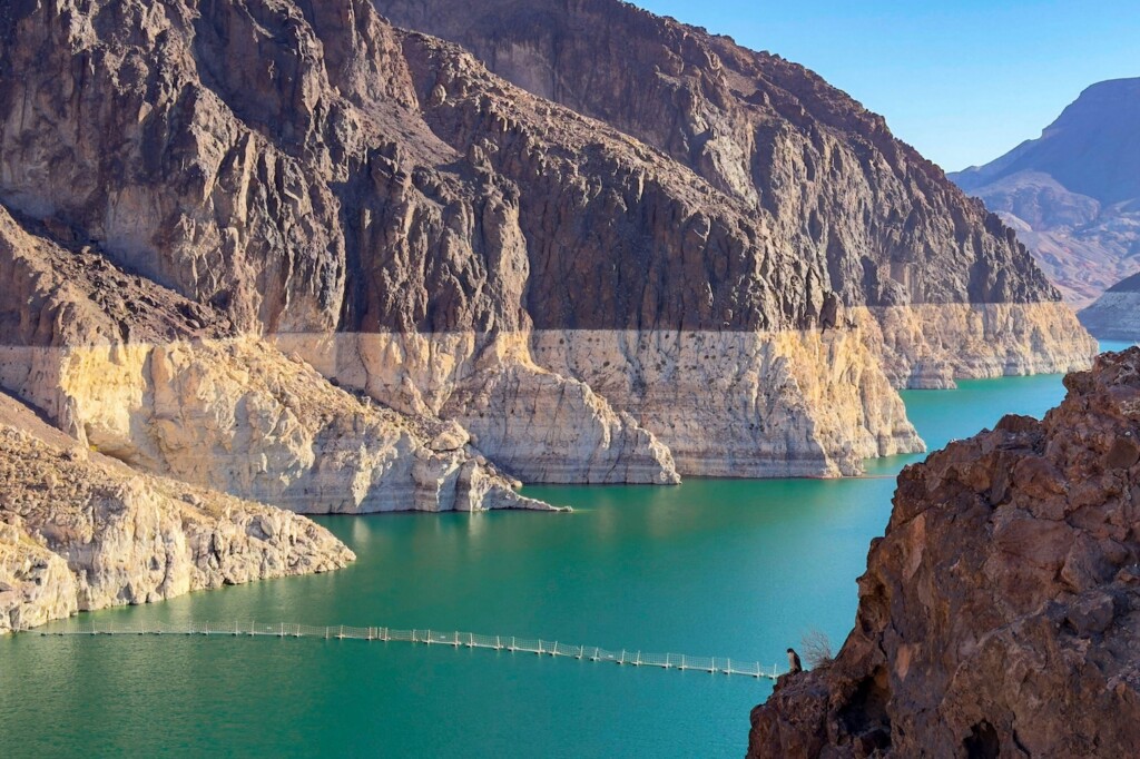Elevated view of Lake Mead reservoir near Hoover Dam