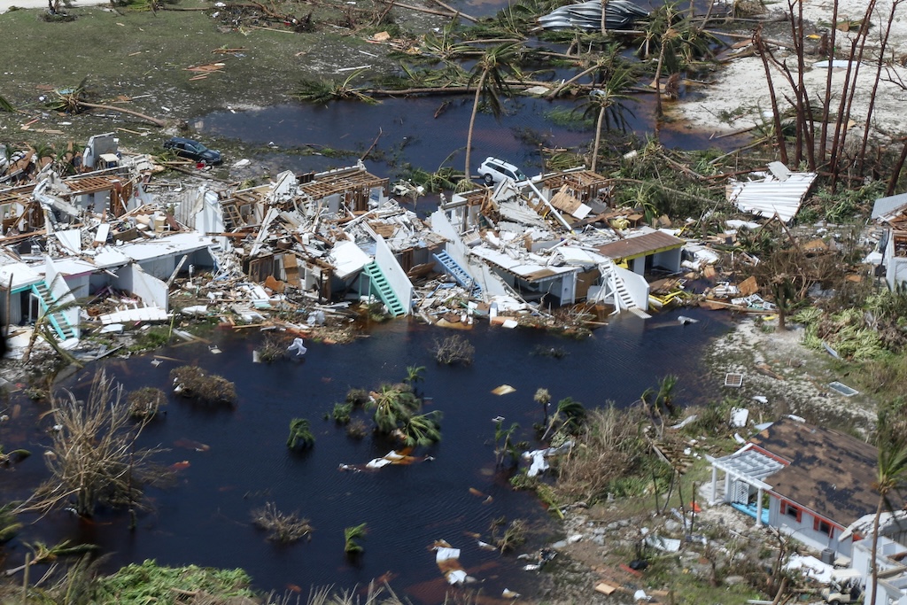 Aerial view of the damage caused by hurricane Dorian, Bahamas.