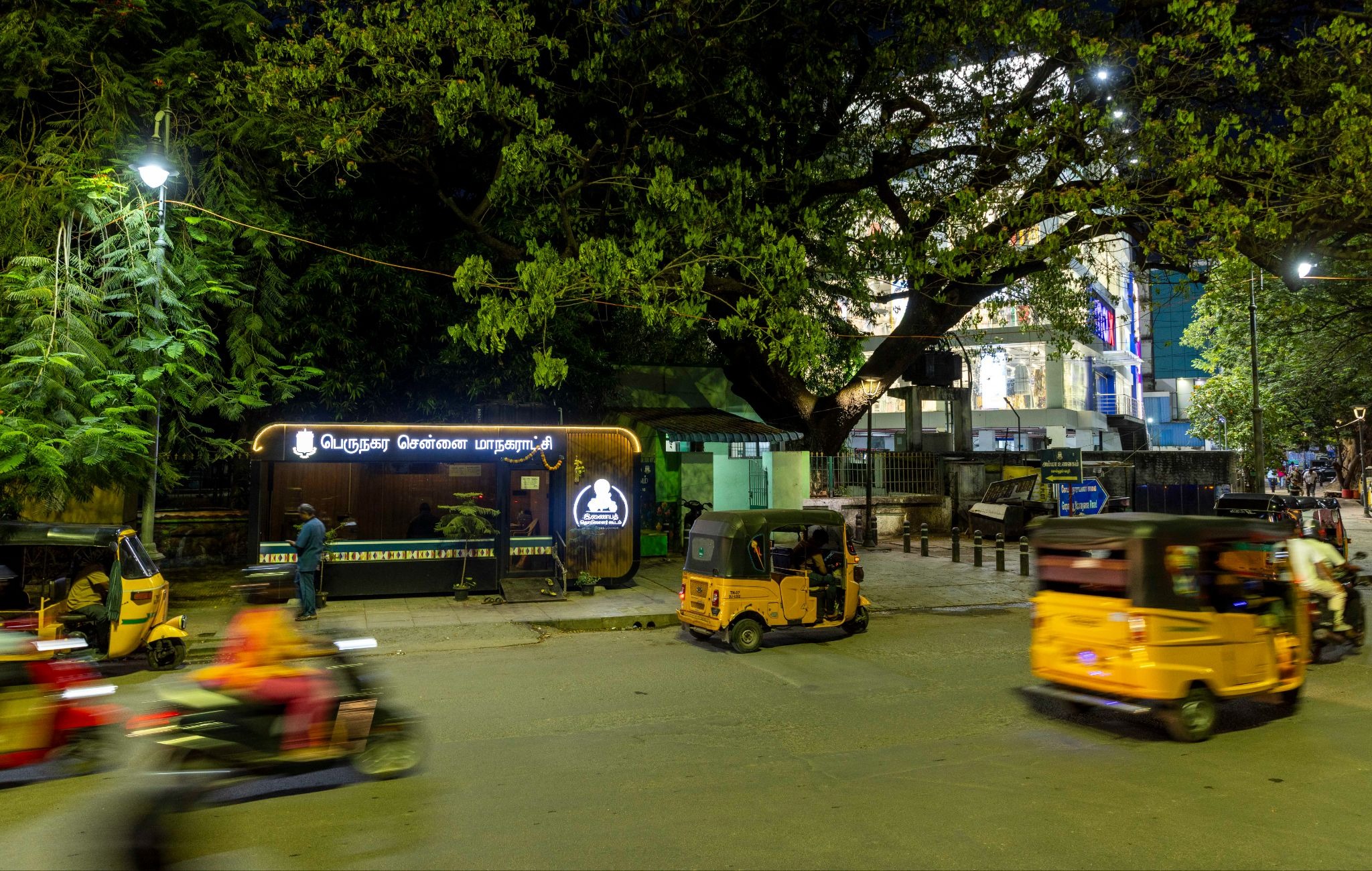 An air-conditioned lounge for gig workers in Chennai’s T Nagar shopping district.