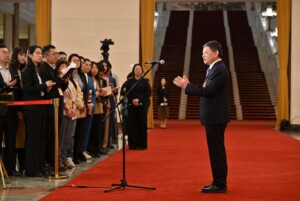 China's Minister of Ecology and Environment, Huang Runqiu, speaking to the press, Beijing, China.
