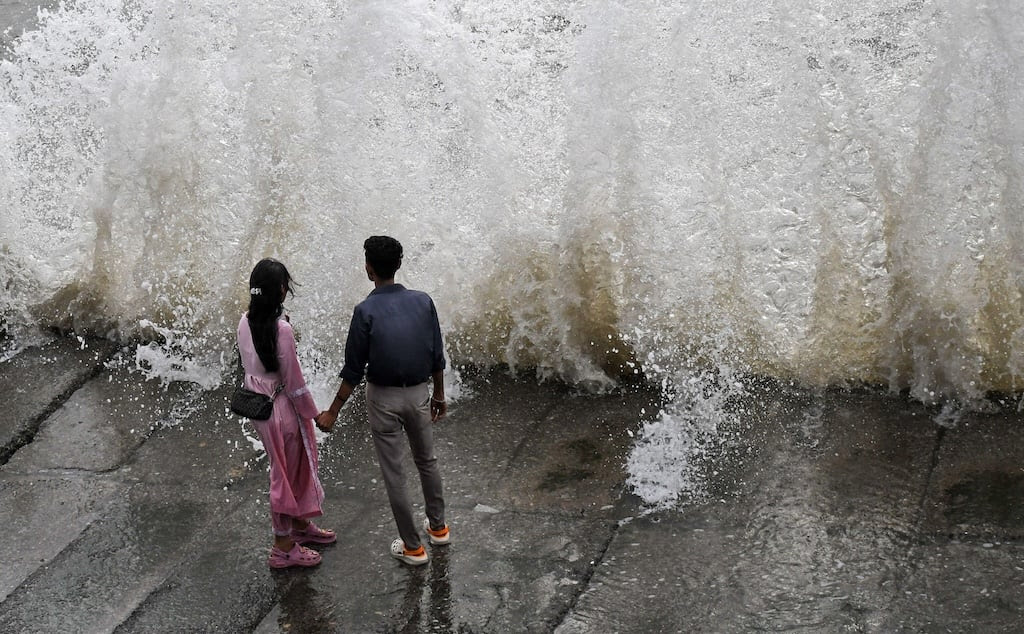 Waves crashing against Mumbai's shores.